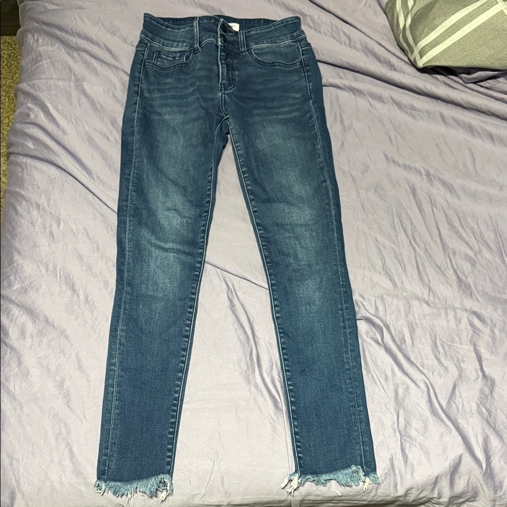 Flying Monkey Dark Blue Skinny Jeans with Frayed Hem